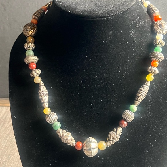 Multicolor Beaded Necklace with Silver Accents - Picture 1 of 7